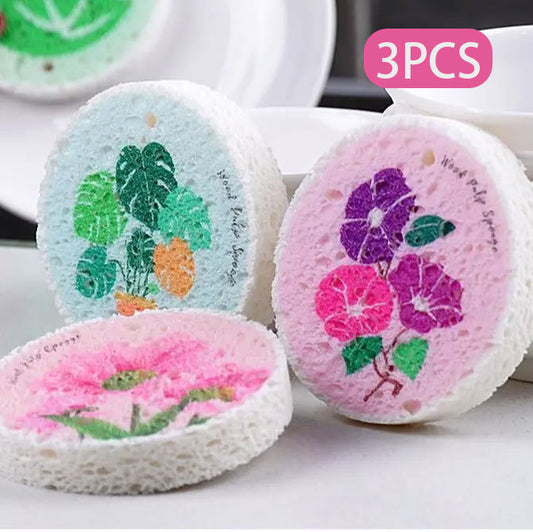 3PCS Wood-Based Eco-Friendly Cellulose Scrubber Pads - Scratch Free, Thickened Sof