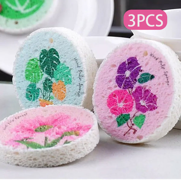 3PCS Wood-Based Eco-Friendly Cellulose Scrubber Pads - Scratch Free, Thickened Sof