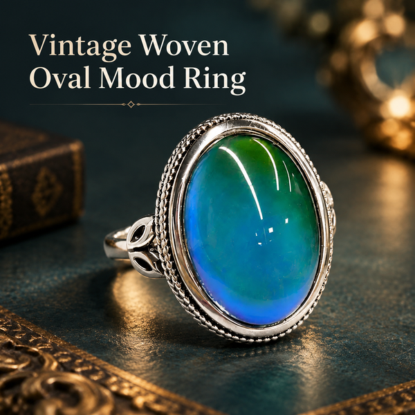 Vintage-Style Woven Oval Mood Stone Ring