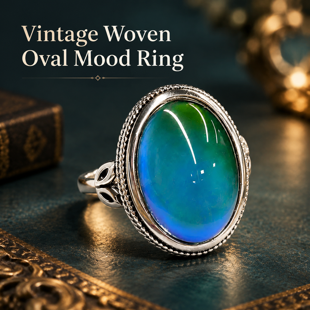 Vintage-Style Woven Oval Mood Stone Ring – yooyapp-uk