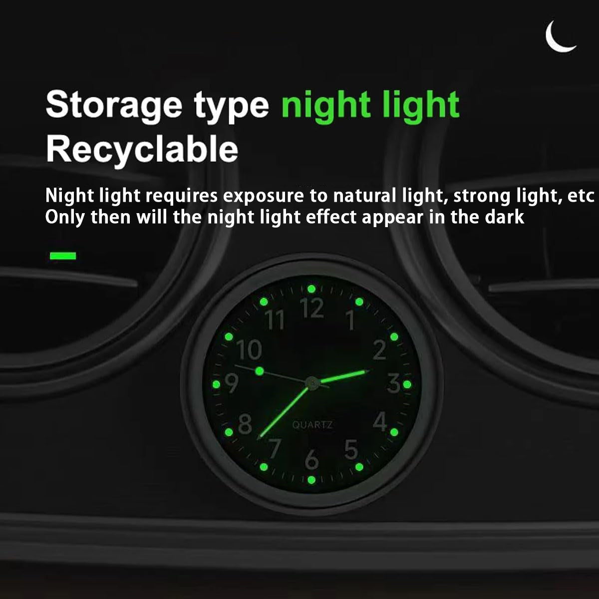 Mini Car Clock for Dash with Adhesive Sticker & Vent Clip - Luminous Decoration