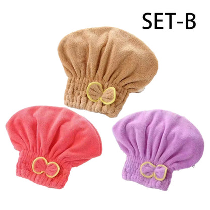 3pcs Microfiber Hair Drying Caps Set -  Super Absorbent Quick Dry Hair Turban for Girls and Women