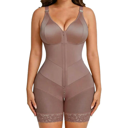 Women's Shapewear Romper with Built-In Bra, Adjustable Straps, Front Zipper