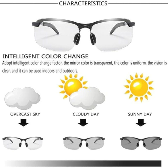 Polarized Photochromic Sunglasses - UV400, Day and Night Driving, Ultra-Light for Men and Women