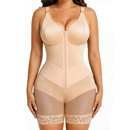 Women's Shapewear Romper with Built-In Bra, Adjustable Straps, Front Zipper