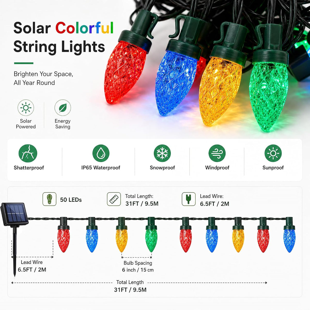 Solar-Powered Waterproof Strawberry String Light Set