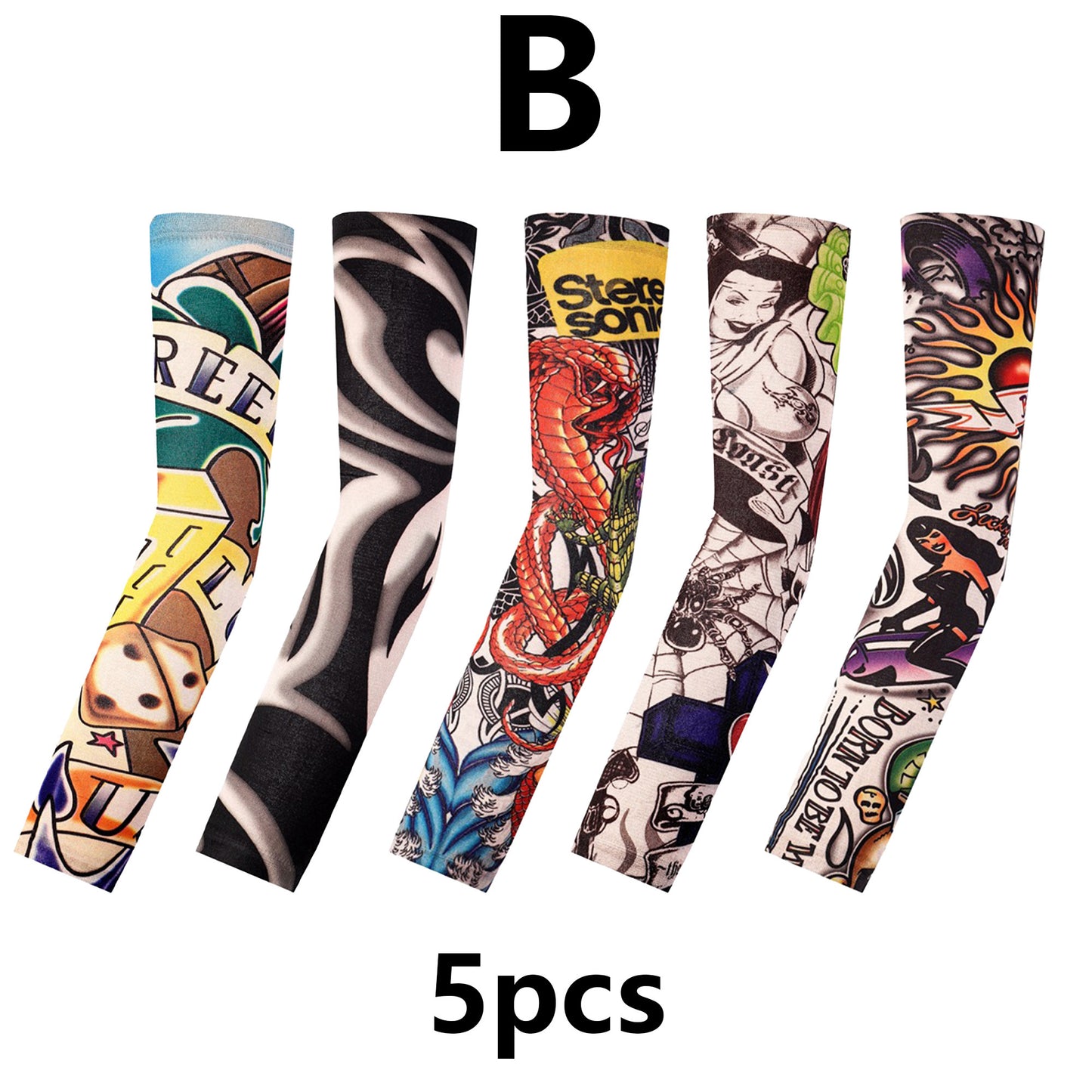 5PCS Fake Temporary Tattoo Sleeves Slip on Arm Sunscreen Body Art Arm Stockings
