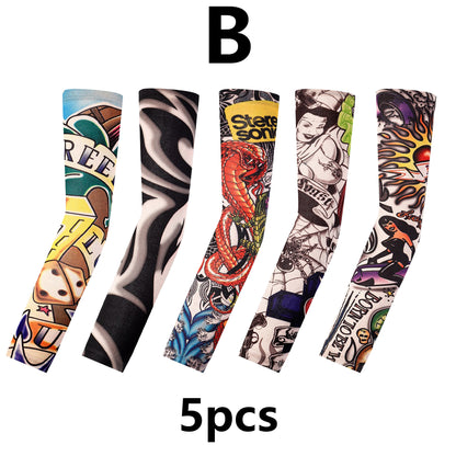 5PCS Fake Temporary Tattoo Sleeves Slip on Arm Sunscreen Body Art Arm Stockings