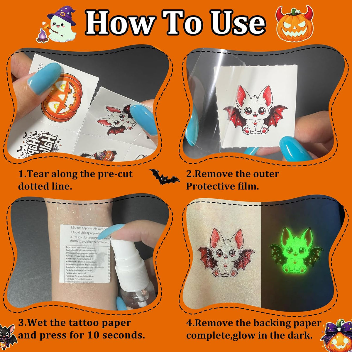 10 Pcs Halloween Tattoos for Kids