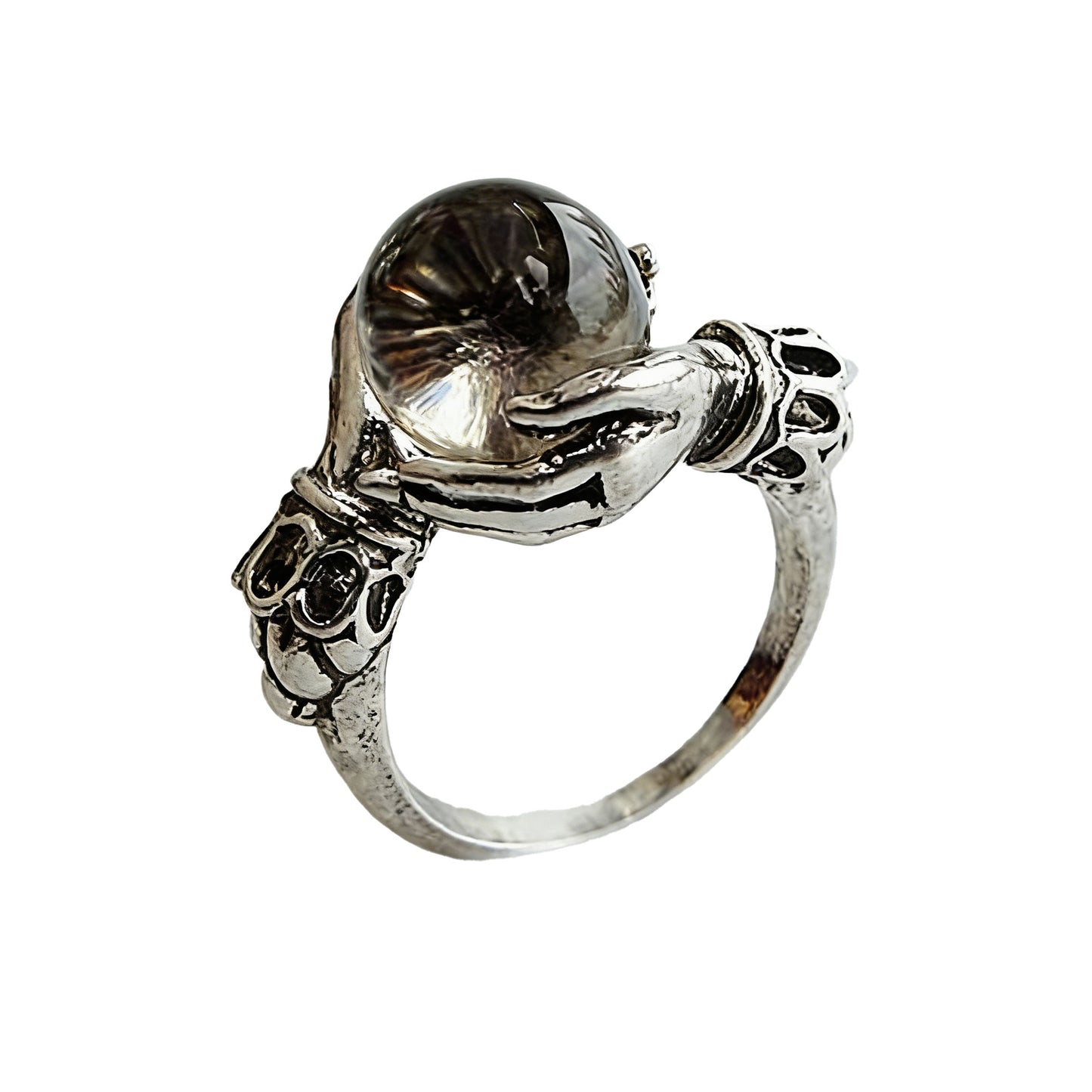 Retro-Style Open Ring Featuring an Inlaid Faux Crystal Sphere Embraced by a Band