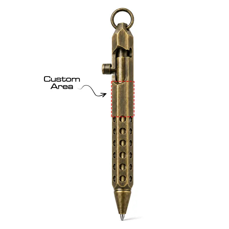 Vintage Brass Style Retractable Writing Pen with Keyring