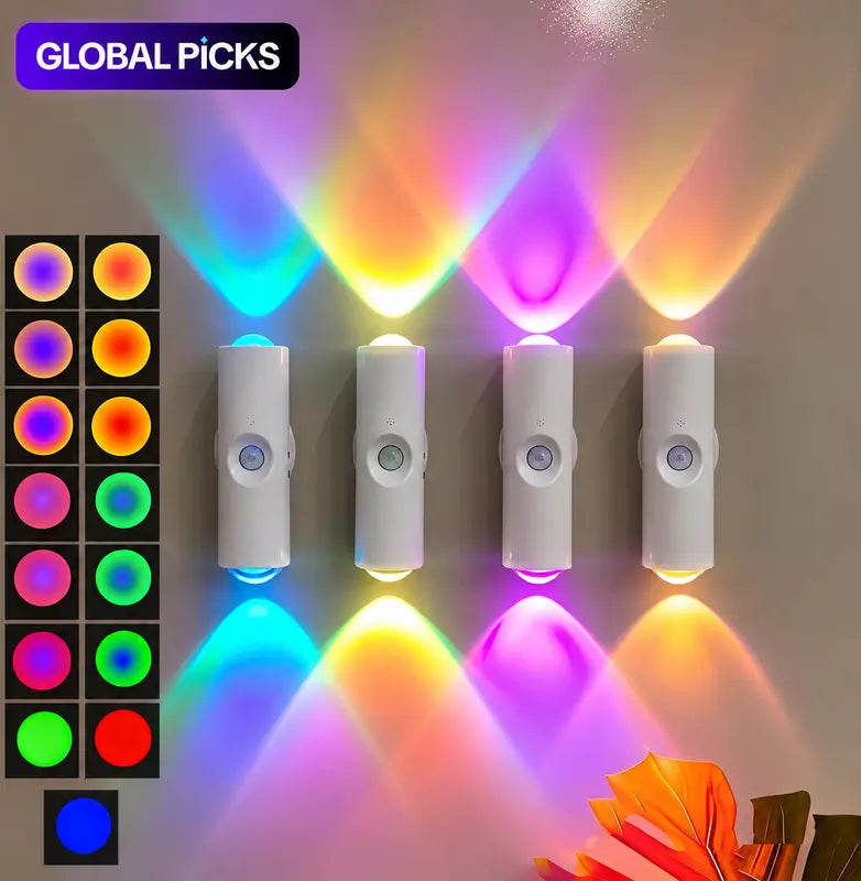 2PCS Rechargeable RGB Wall Lights with Motion Sensor