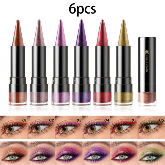 6pcs Pointed Fine Flash Multi-purpose Makeup Pens Kit - Pearlescent Lipstick Lipliner+Eye Shadow Eyeliner