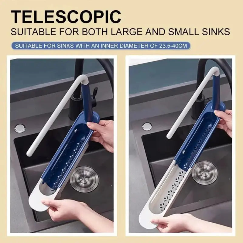 Adjustable Telescopic Sink Organizer with Cloth Hanging Rod