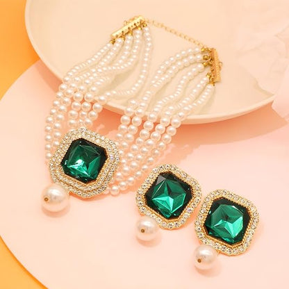 Pearl earring and necklace jewelry set