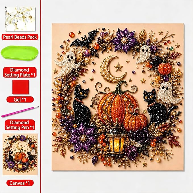 Halloween Ghost Pearl Art DIY Kit, 3D Pearl Mosaic Craft Set