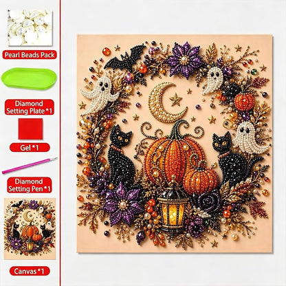 Halloween Ghost Pearl Art DIY Kit, 3D Pearl Mosaic Craft Set