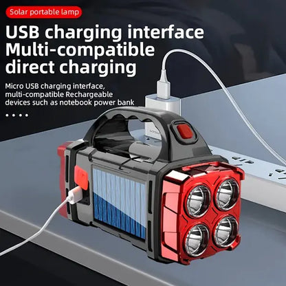 High Power 4LED Smart Torch Light - 2-In-1 Solar Charging & USB Rechargeable