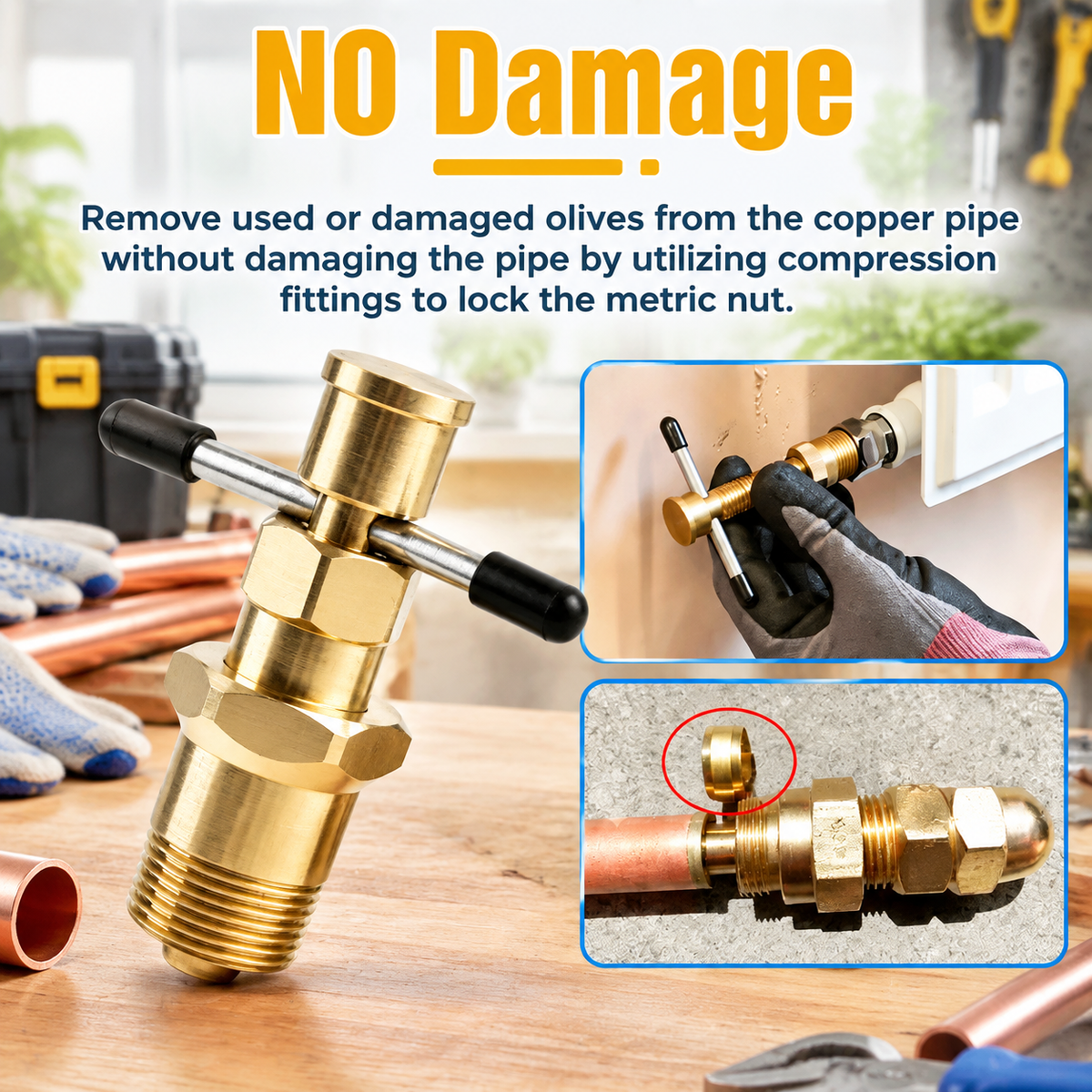 Compression Sleeve Puller Tool Kit for 1/2 & 3/4 Inches Brass NPT Pipe Fittings