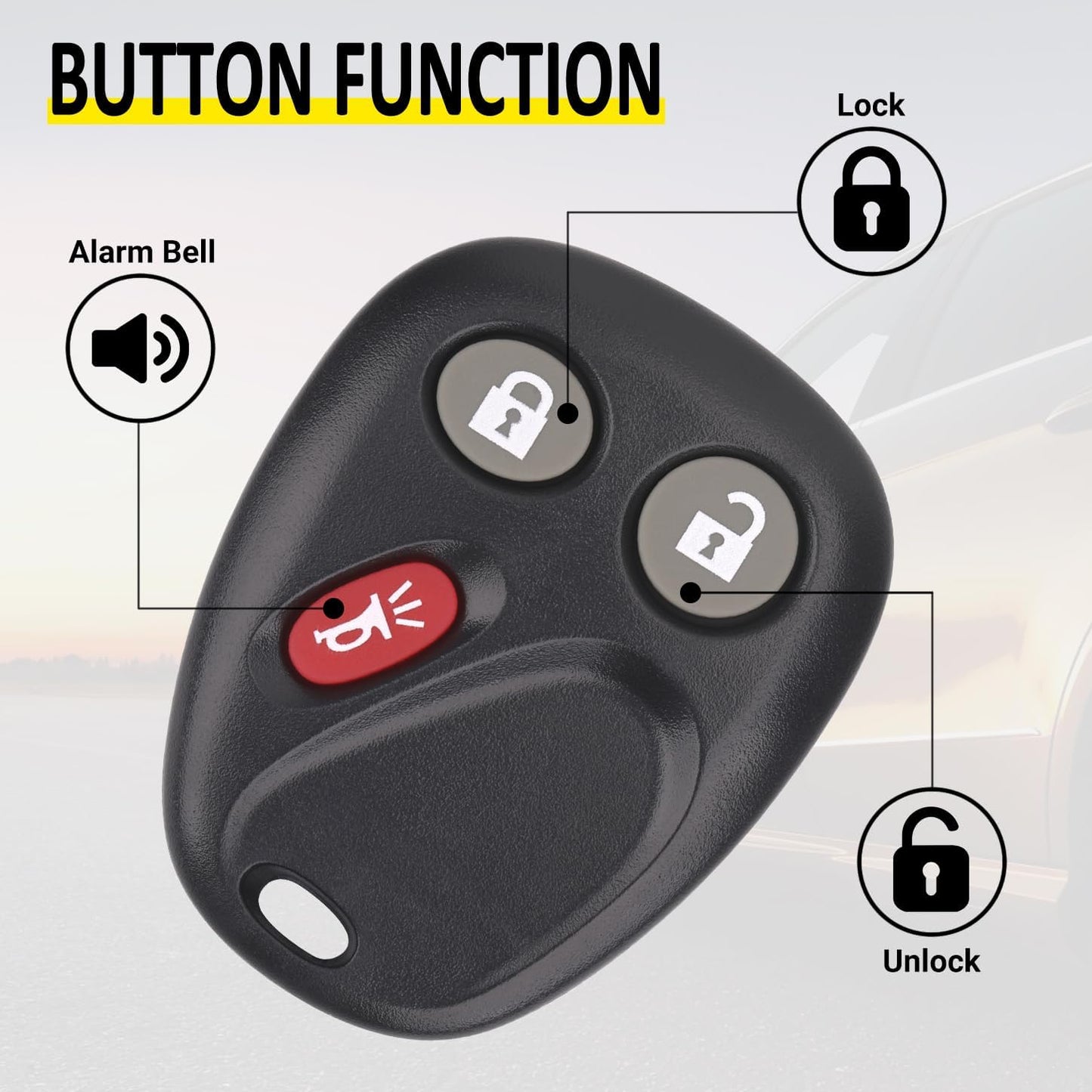 Chevrolet Cadillac 3-Button Remote Car Key, 315 Frequency LHJ011