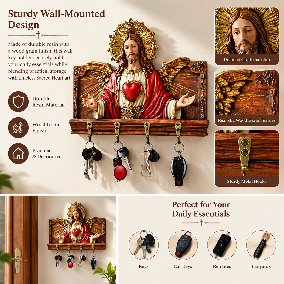 Jesus Sacred Heart Key Holder Wall Mount