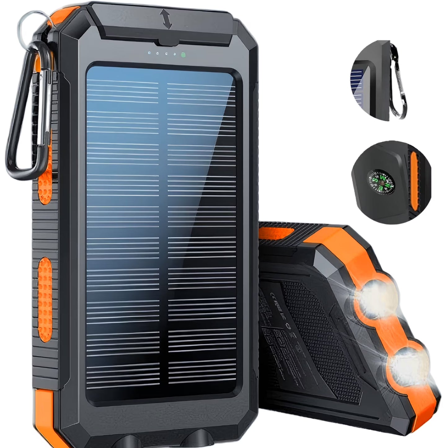 20000mAh Solar Power Bank Compatitble with Dual 5V USB Ports 2 Flashlight Compass Battery Pack