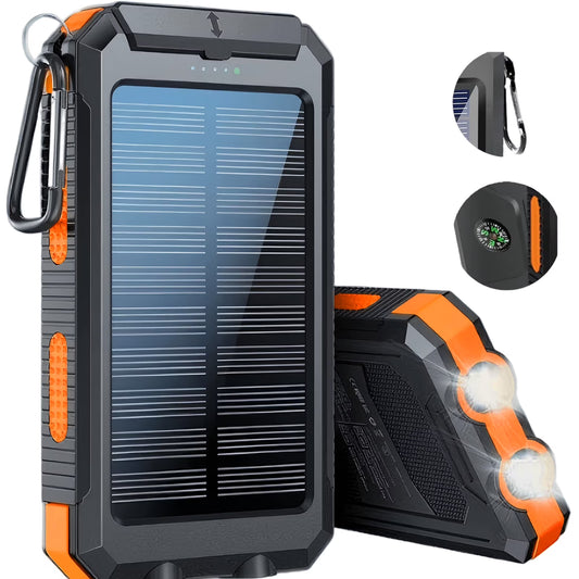 20000mAh Solar Power Bank Compatitble with Dual 5V USB Ports 2 Flashlight Compass Battery Pack