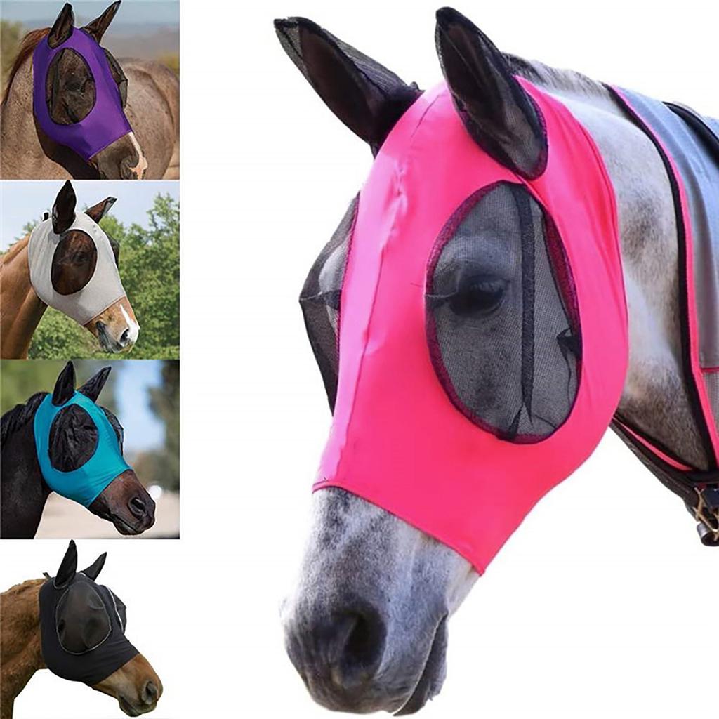 Horse Fly Mask with Ears – UV Protection & Comfort Fit, Breathable Lycra Full Size for Cob