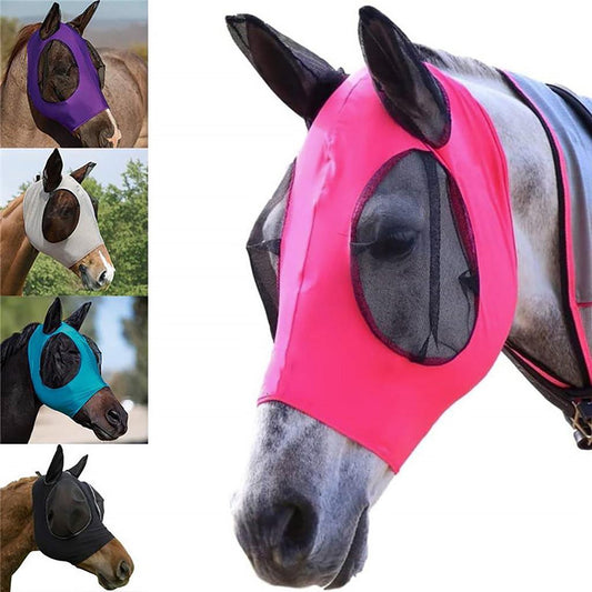 Horse Fly Mask with Ears – UV Protection & Comfort Fit, Breathable Lycra Full Size for Cob