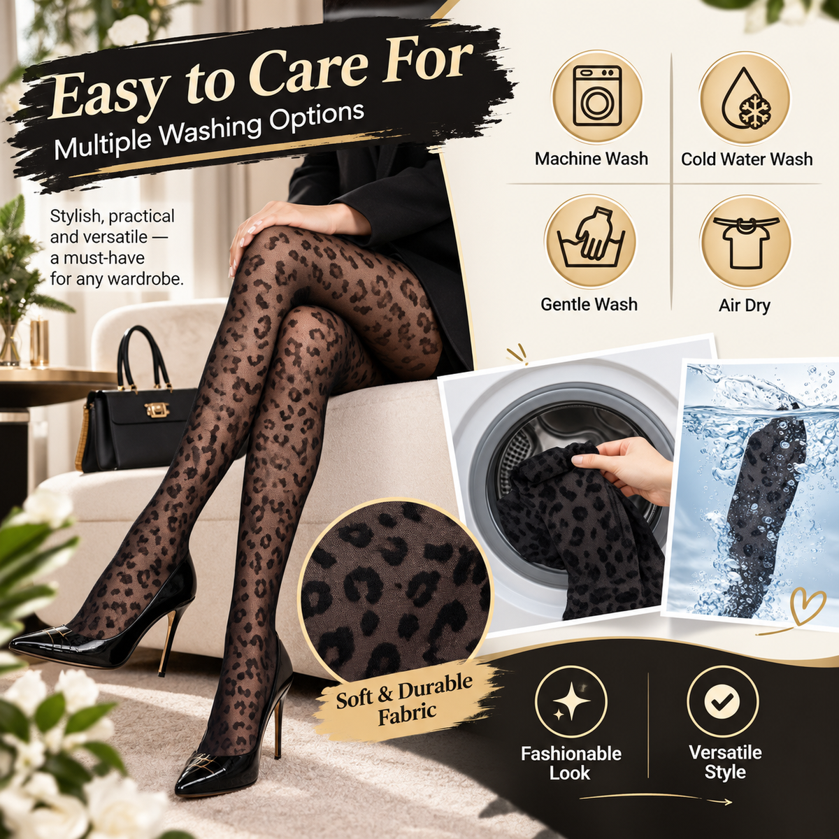 Women's leopard-print silk knee-highs
