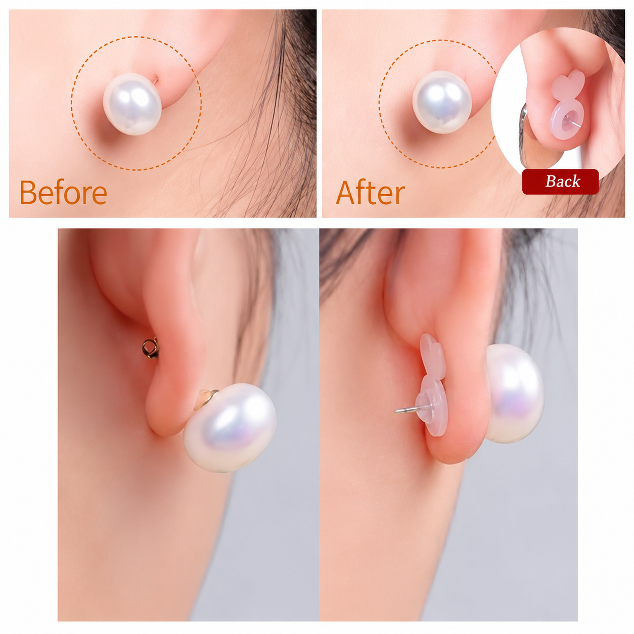 Silicone Earring Back Plugs, Invisible Support Pad for Preventing Ear Lobe from Drooping