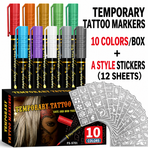 10PCS Temporary Tattoo Markers for Skin Set