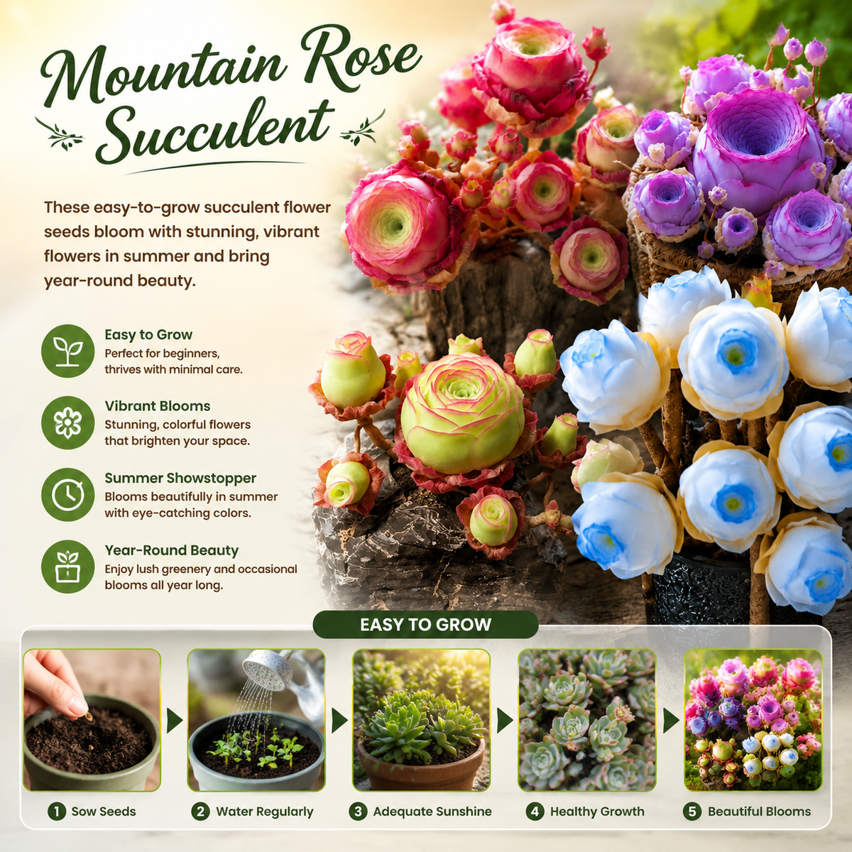 500 Seed-Mixed Colors Mountain Roses Seeds|Potted Flowers, Rar