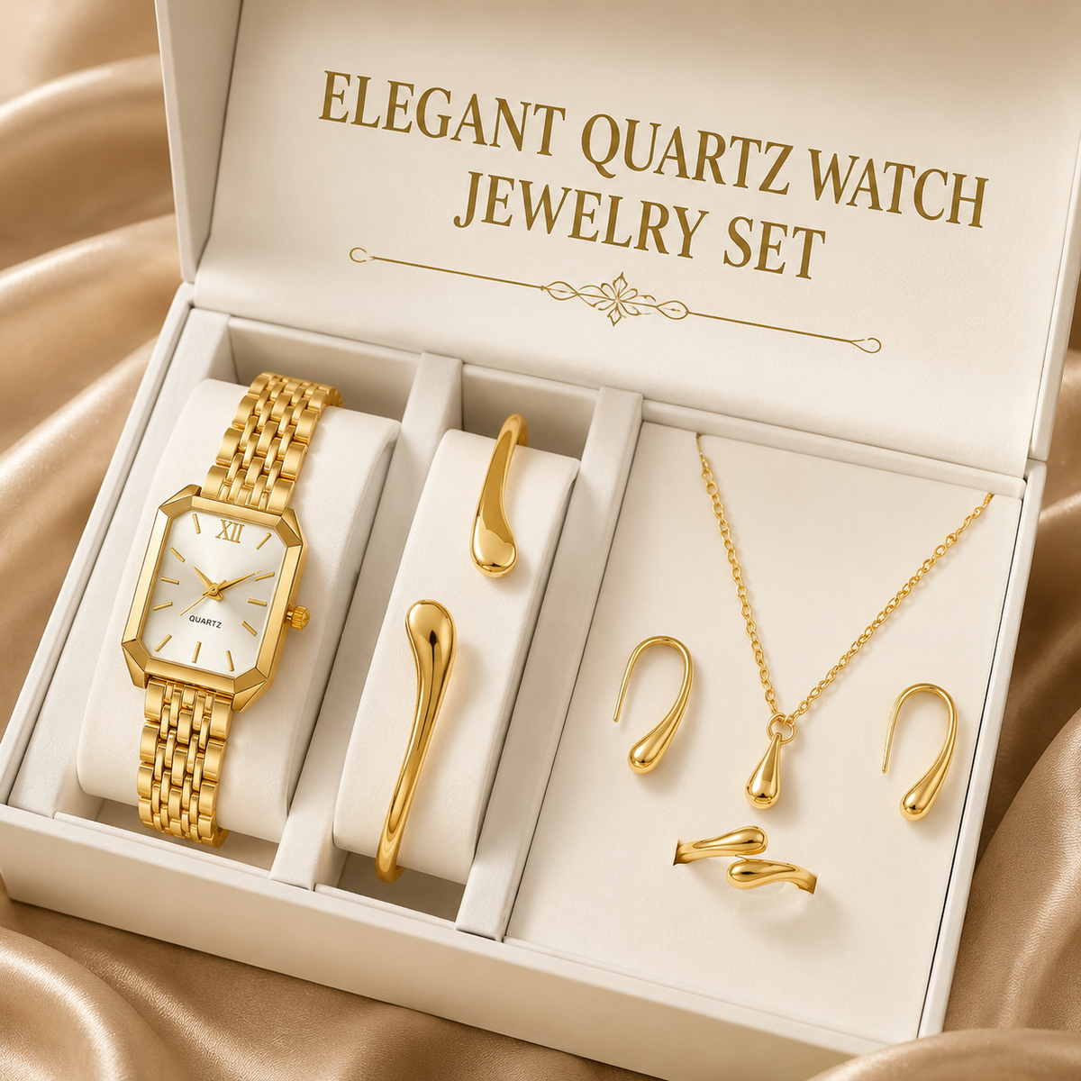 Elegant Quartz Watch and Jewelry Set
