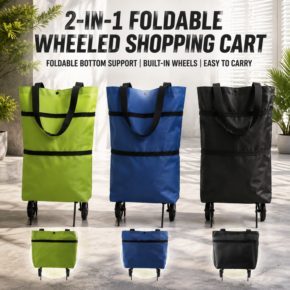 2-in-1 Foldable Shopping Cart with Wheels