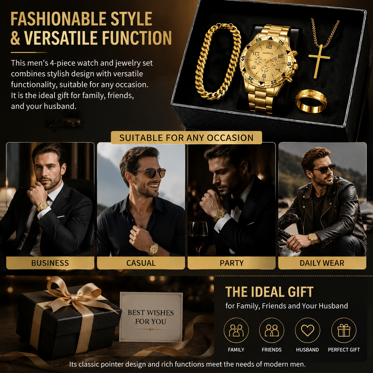 Men's 4-Piece Watch and Jewelry Set