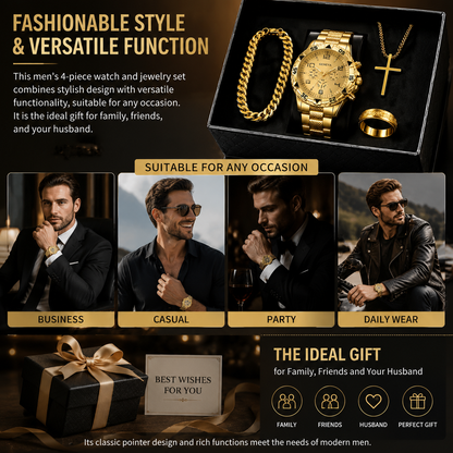 Men's 4-Piece Watch and Jewelry Set