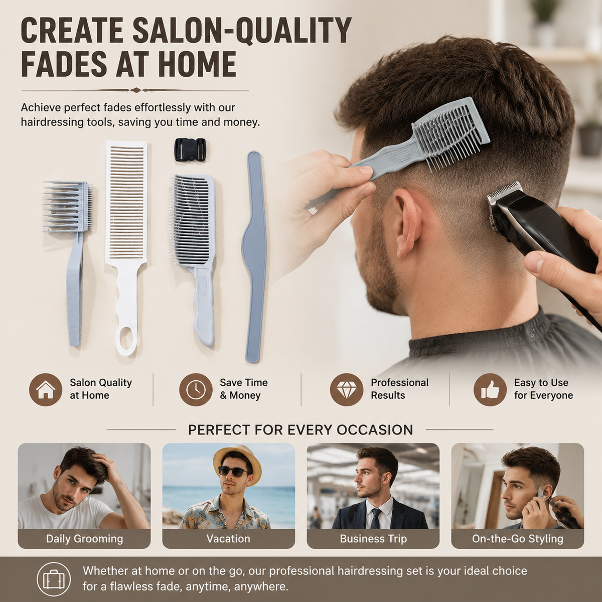 4-Piece Self Haircut Trimming Set with Adjustable Silicone Guide Band
