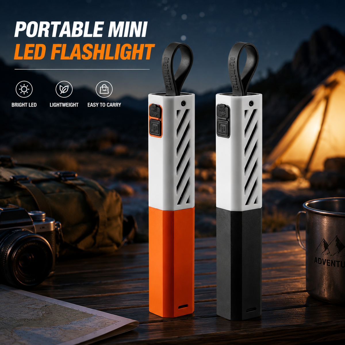 Mini LED Outdoor Camping FlashlightPortable Rechargeable Hiking Light with 3 Modes