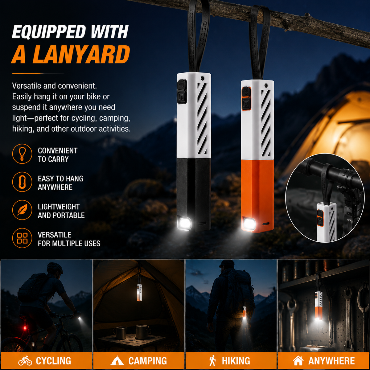 Mini LED Outdoor Camping FlashlightPortable Rechargeable Hiking Light with 3 Modes