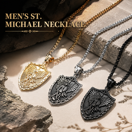 Stainless Steel St. Michael Shield Pendant Necklace for Men