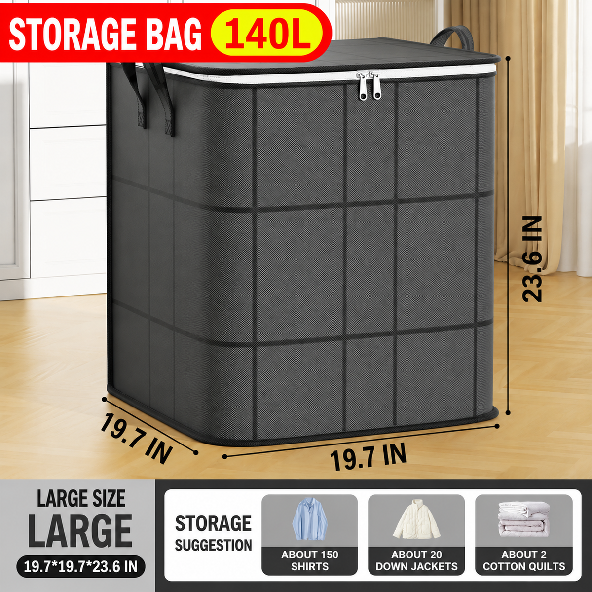 Large Clothes Storage Bag Zippered Moving Container