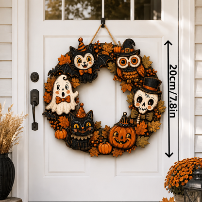 Vintage-style flat wooden Halloween door hanger