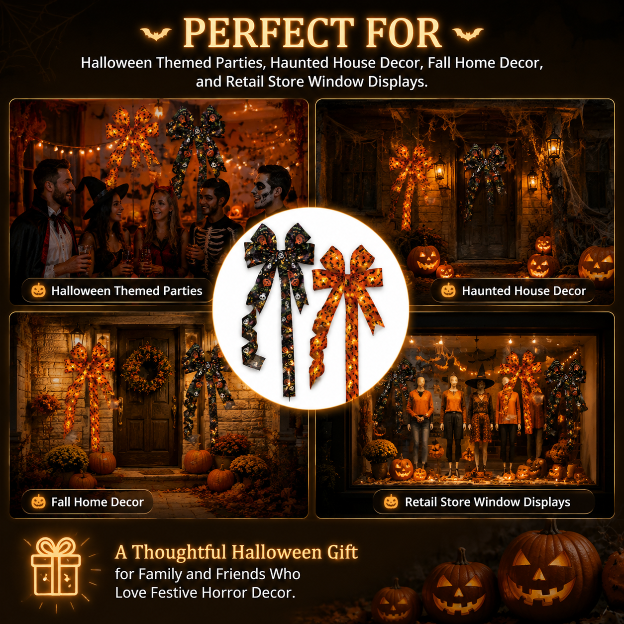 2PCS Halloween LED Light-Up Bow