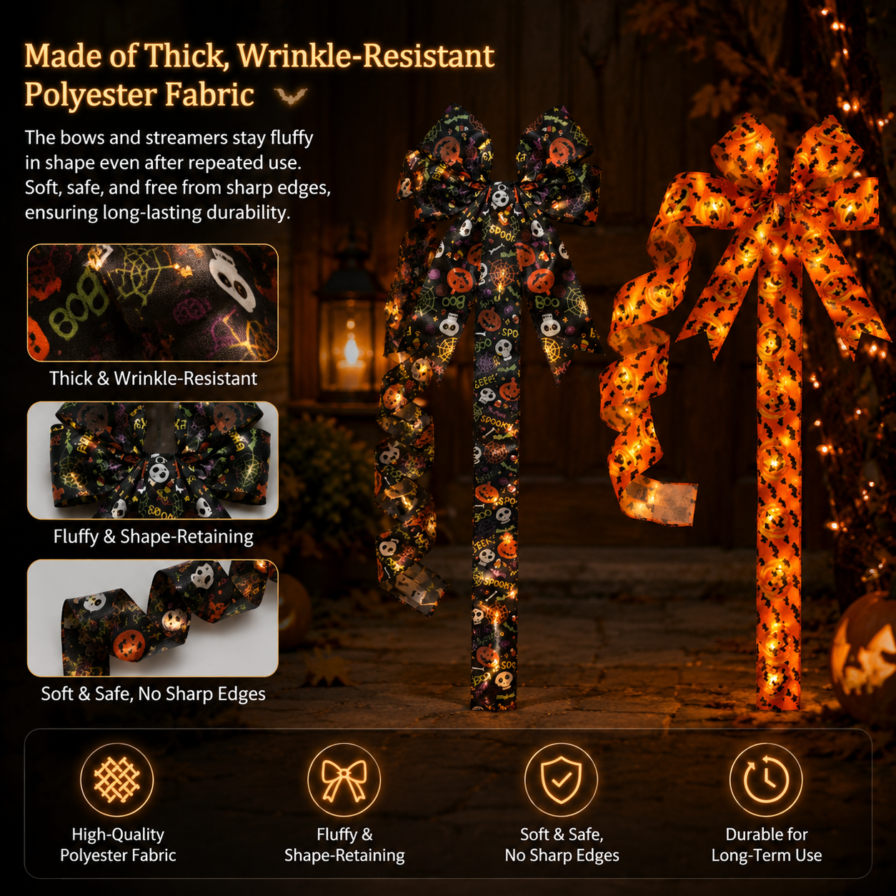 2PCS Halloween LED Light-Up Bow
