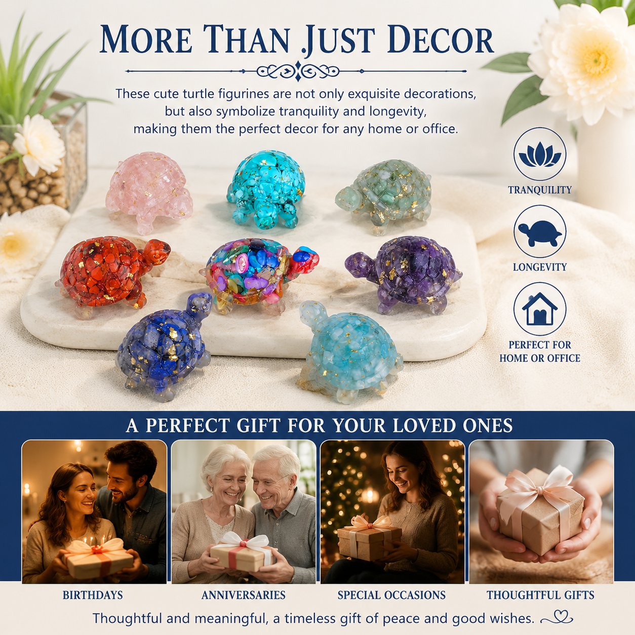 8PCS Natural Crystal Healing Stone Sea Turtle Ornament