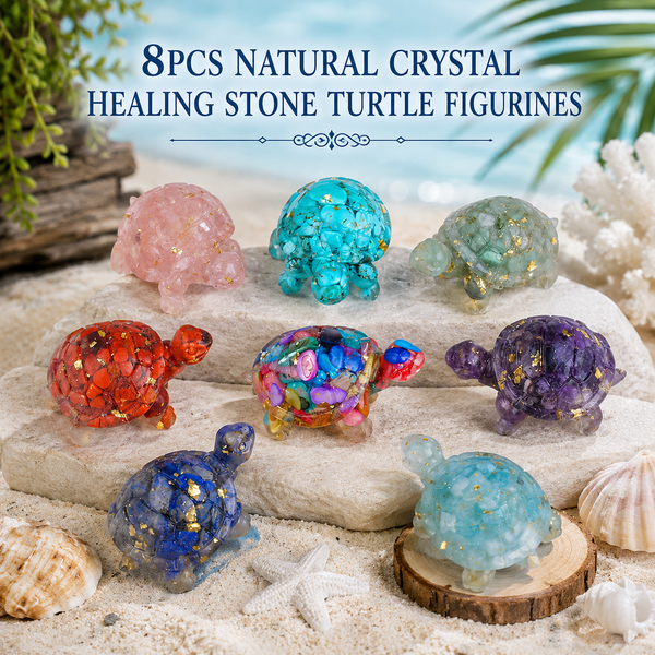 8PCS Natural Crystal Healing Stone Sea Turtle Ornament