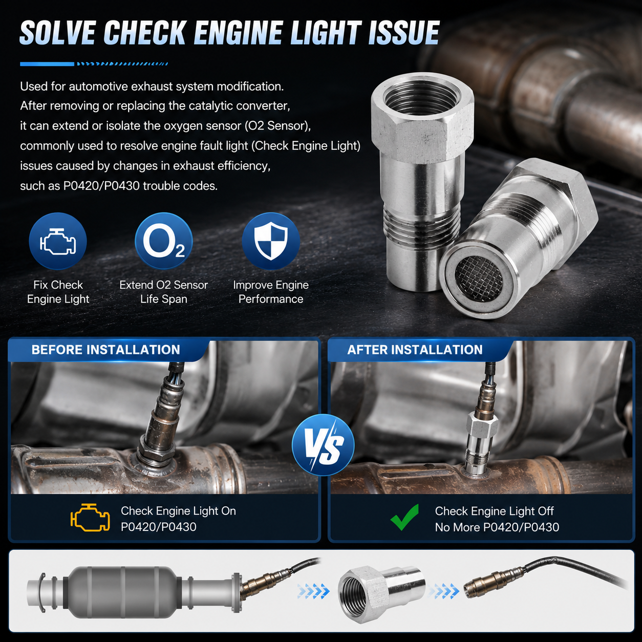 2PCS Car Universal Oxygen Sensor Extender