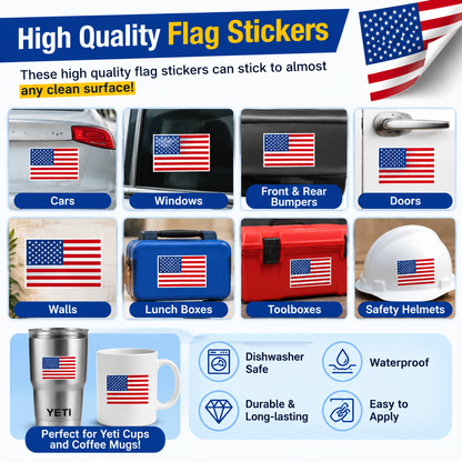 6PCS American Flag Stickers - Made of 3M Vinyl