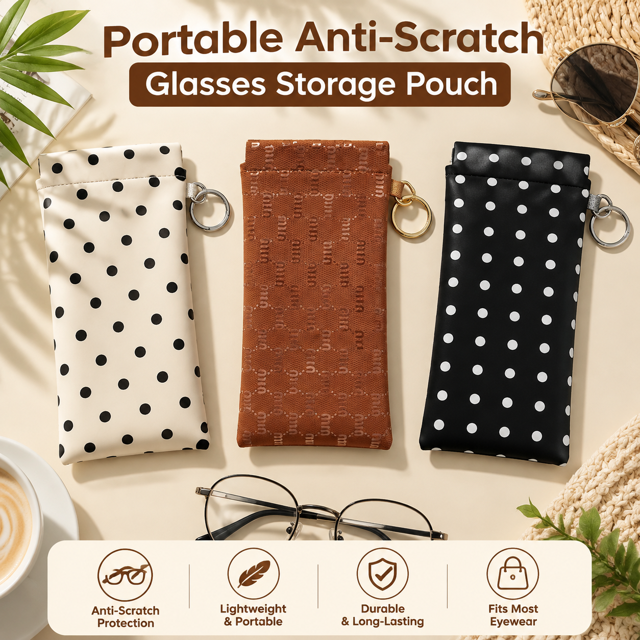 Portable scratch-resistant glasses pouch